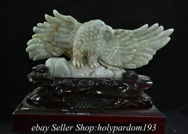 11.6" Old Chinese Natural Emerald Jade jadeite Carved Eagle Bird Statue