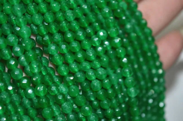 Natürlich 4mm Facettiert Grün Smaragd Runde Edelstein Lose Perlen 15" Strang
