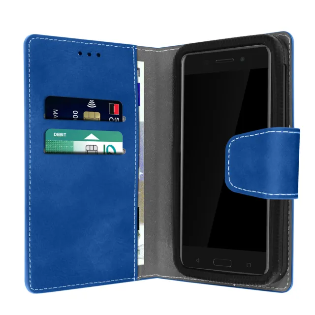 Housse Smartphone 4.5 à 5 pouces Universelle Porte-cartes Fonction slide bleu