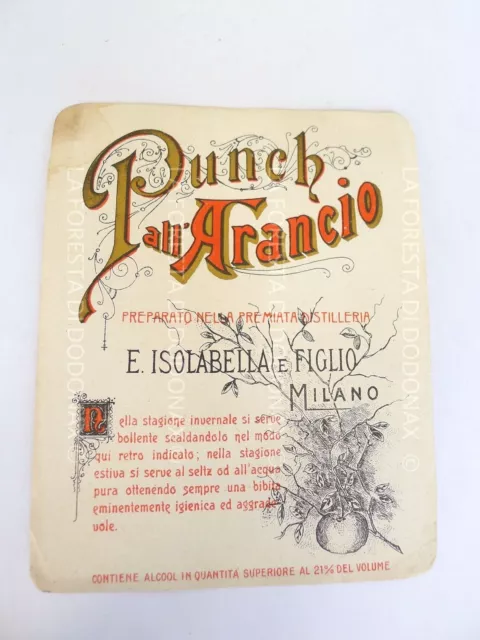 Vecchia Etichetta Antica Bottiglia Punch Arancia Isolabella Milano Liquore 1890