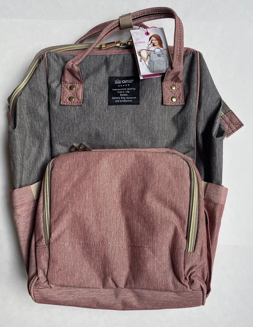 Qimiao Baby Diaper Backpack Baby Nappy Storage Travel Bag Item #QM1499 Pink Gray