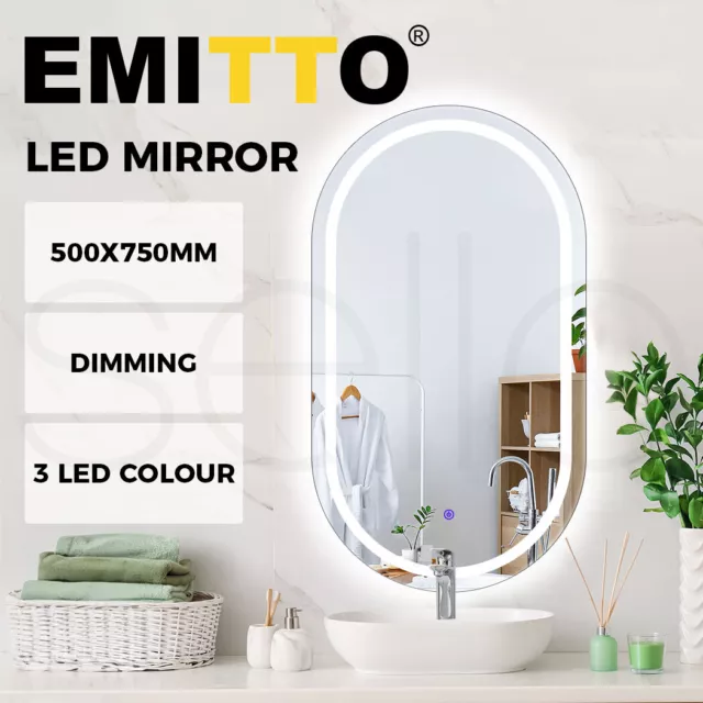 Led Bathroom Mirror With 3 Light Oval Anti-fog Wall Mirrors Illuminated 50x75cm