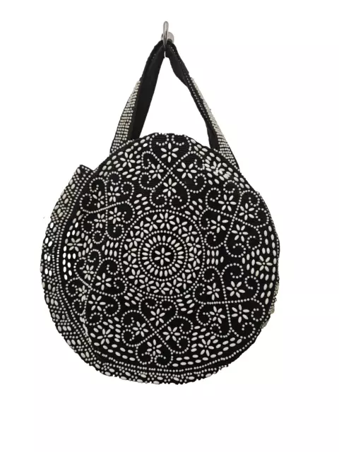 VINTAGE black round beaded bag grab bag handbag boho