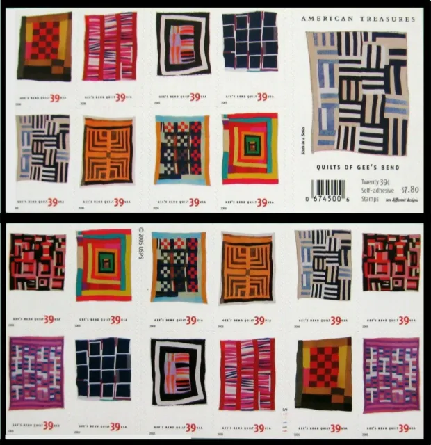 20 QUILTS OF GEE'S BEND Mint STAMPS Alabama African American Quilters 1940-2001 2