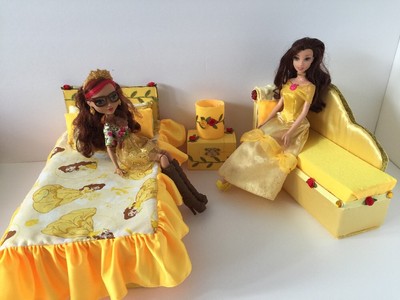 Barbie,Ever After High.furniture Bedroom Set:Bed,sofa,lamp:Beauty and the Beast 2