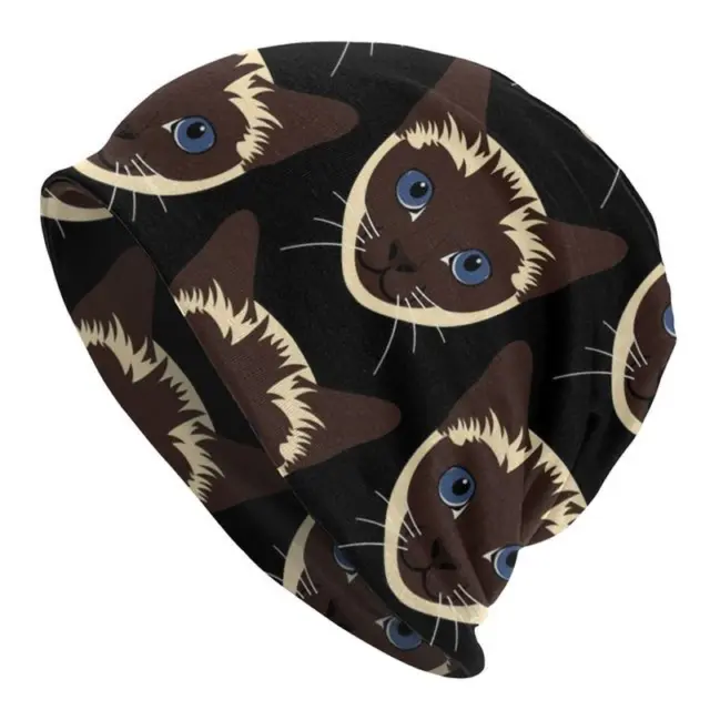Siamese Cat Head Bonnet Knitting Hat Meezer Pattern Unisex Adult Beanies Ski Cap