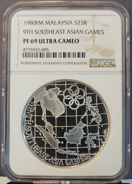 1980 Malaysia Silver 25 Ringgit Southeast Asian Games Ngc Pf 69 Ultra Cameo