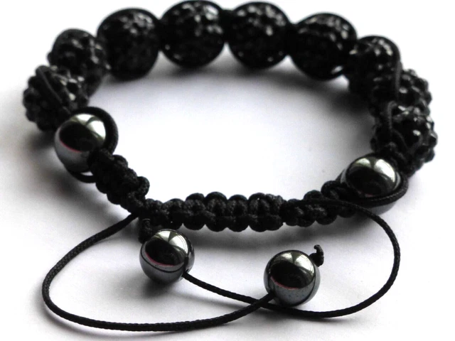 Black beads bracelet pull cord knot fits all crystal cut acrylic beads