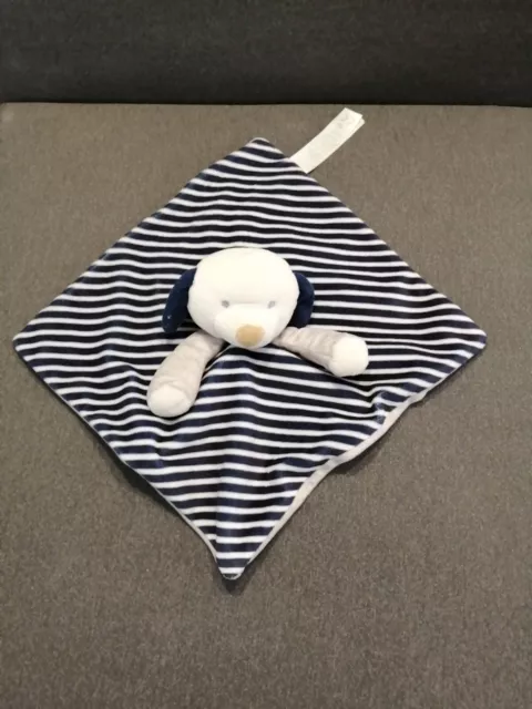 doudou plat chien blanc gris rayé rayures bleu marine OBAIBI Okaidi