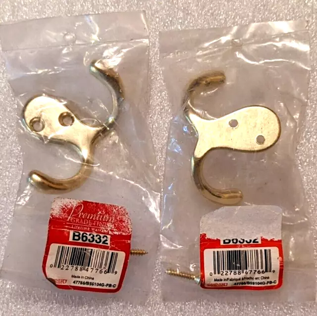 2x Brainerd Double Garment Hook 2 Packs B6332 with Mounting Screws - 2 DBL Hooks