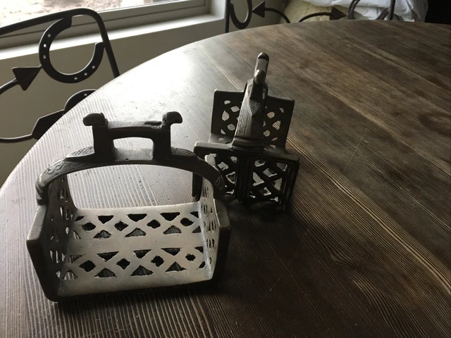 Antique Brass Horse Saddle Stirrups Pair Original Old Hand Crafted Fine Engraved