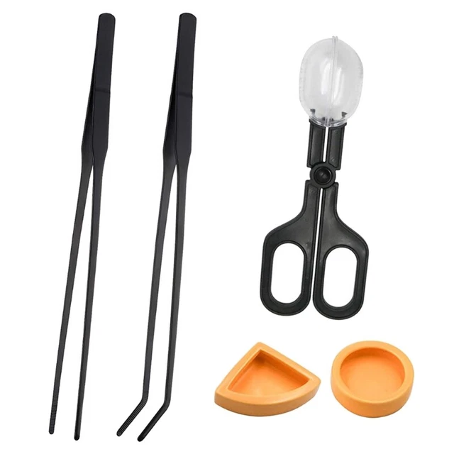 Reptiles Feeding Tools Mealworms Locusts Catch Clamp Anti-Slip Tweezers and Dish