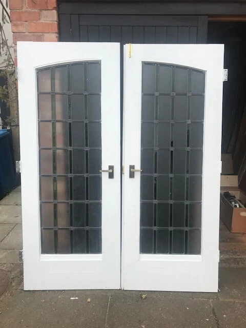 Antique Reclaimed Double Internal Doors with Stained Glass