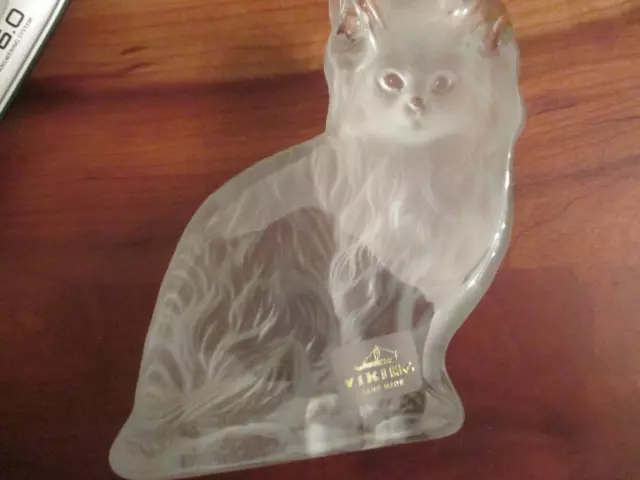 Vintage Viking Hand-Made Crystal Art Glass Paperweight, Cat Figurine - "NEW!!!"