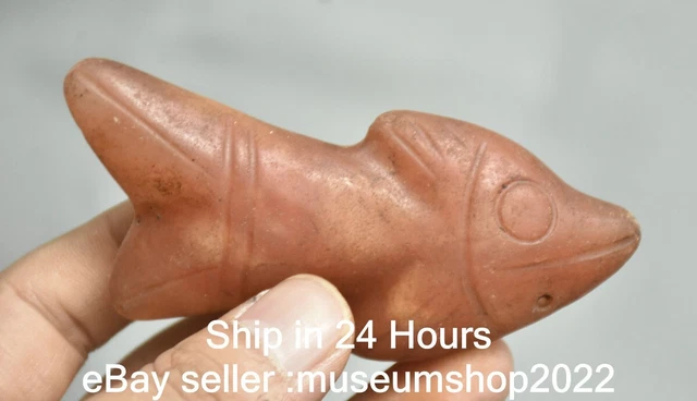 3.8 " Old Chinese Hongshan culture Red Crystal Carving Fish Amulet Pendant