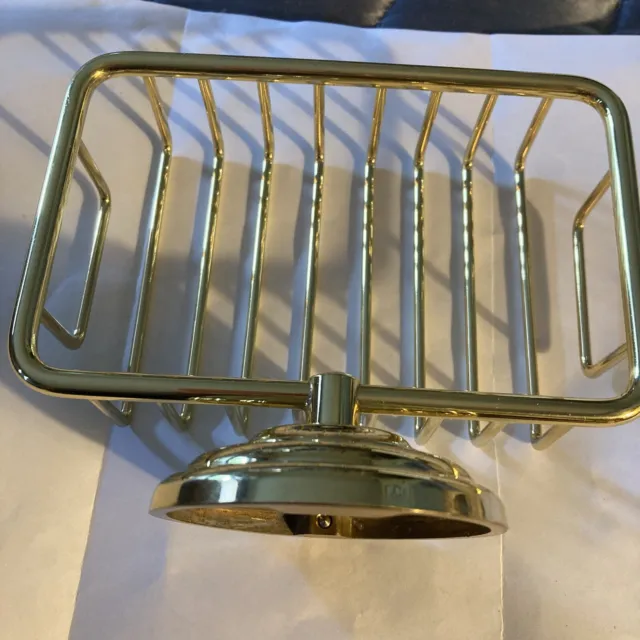 Rare Antique Nickel Gold Plated Brass Soap Dish Basket Holder Size 5.5X4.5 3