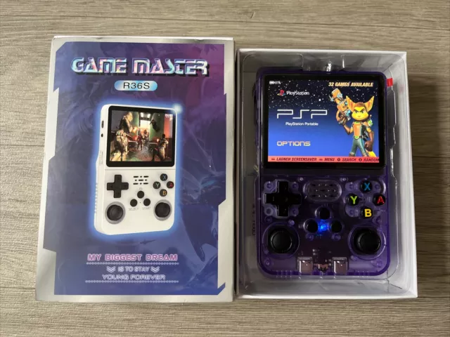 R36S Retro Handheld Game Console Lavender Purple 64gb GB 15000+ Games