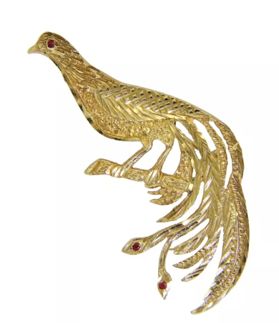 Large Ruby Peacock 9ct Yellow Gold Brooch