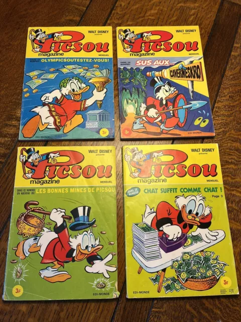 Vintage Picsou Magazine Walt Disney Comic Books Lot Bundle Of 4 French Edition