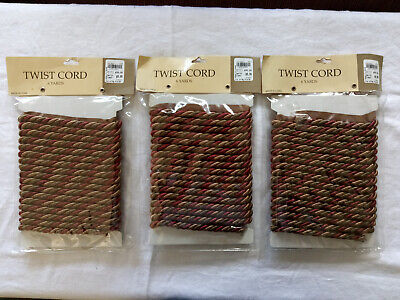 (NOS) Decorative Twist Cords ( 3 Packages ) Each cord package extends 6 yards