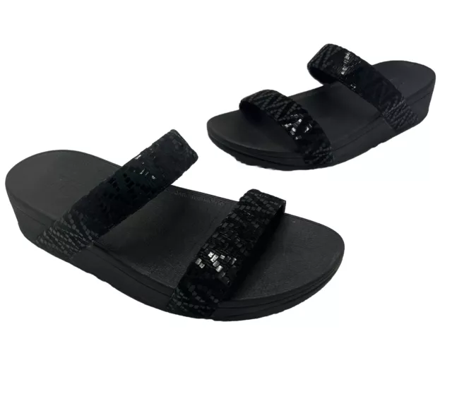 FitFlop Womens Sz 7 Lottie Chevron Suede Slide Comfortable Sandals All Black