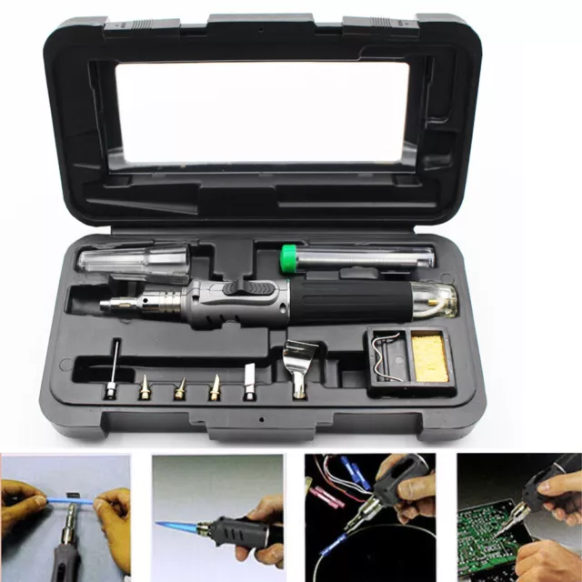 10IN1 Portable Butane Gas Soldering Iron Kit Auto Ignition Welding Torch Pen AU