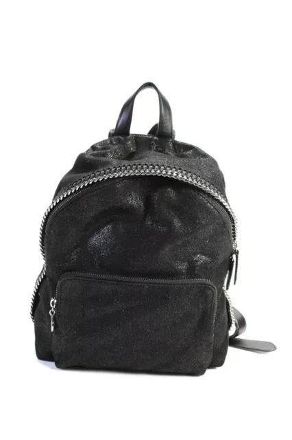 Stella McCartney Crackled Vegan Leather Chain Link Trim Small Backpack Bag Black