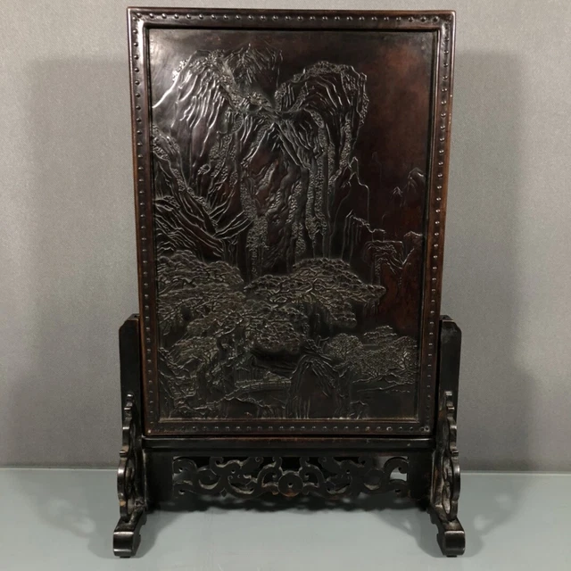 Chinese Exquisite Handmade Landscape Bronze Statue Screen