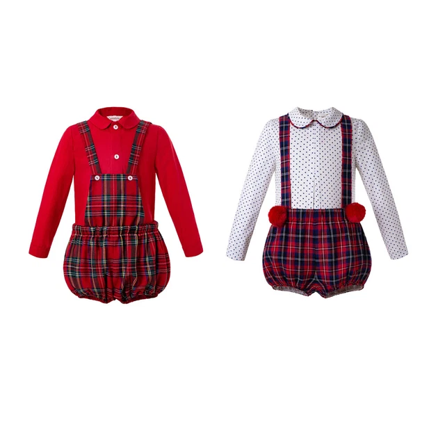 Baby Boy Newborn Dress Gentleman Tartan Suspender Outfits Christmas Party Red