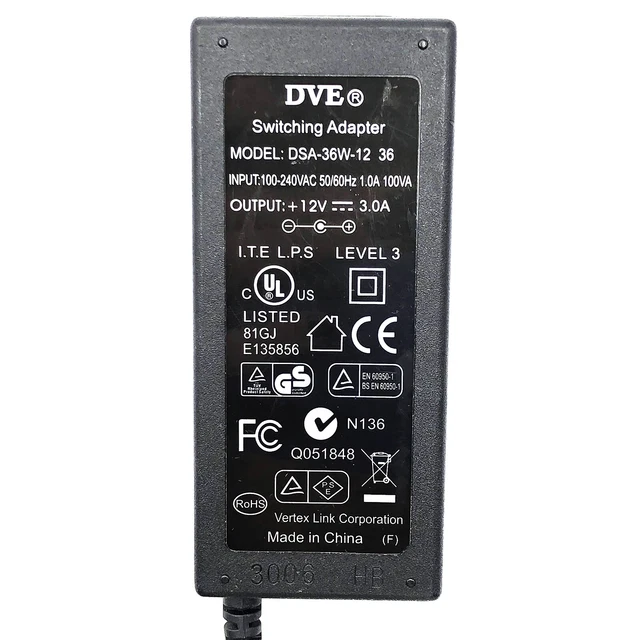 Chargeur 12 V compatible pour DVE DSA-36W-12 24A DSA-36W-12