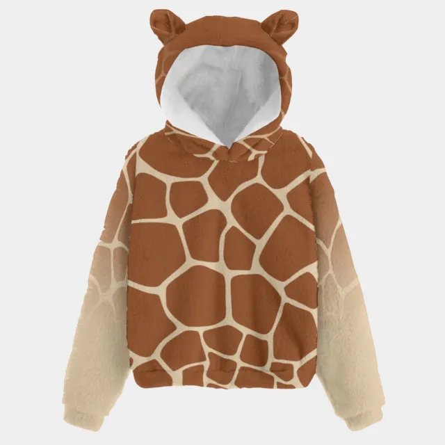 Giraffe Print Kid’s Borg Fleece Hoodie With Ears