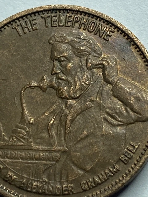 RARE ALEXANDER GRAHAM BELL TOKEN THE TELEPHONE OLD BRASS SMALLER SIZE #rs1