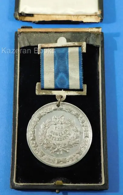 Antique Victorian School Regular Attendance Reward Superior Merit Medal In Box