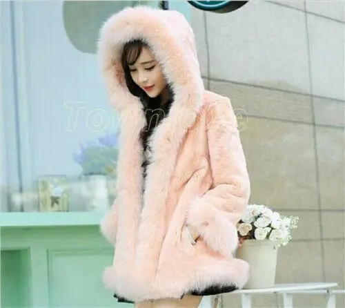 Ladys Womens Jackets Hooded Faux Fur Winter Mid Long Fur Trim Casual Parka Coats