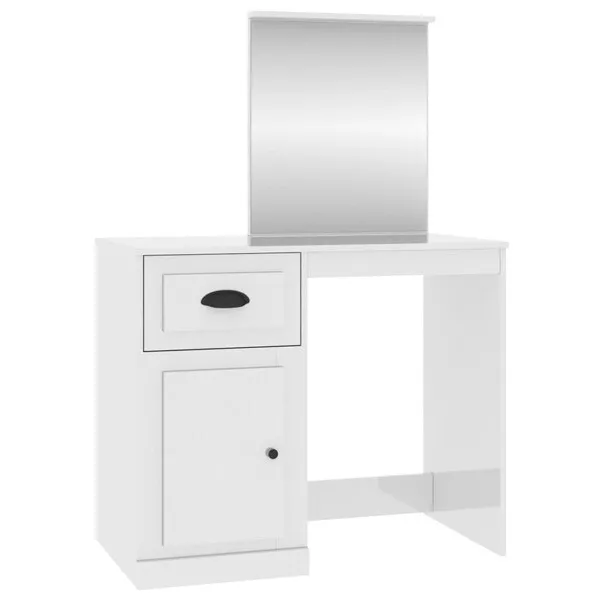 Elegance in High Gloss White: Engineered Wood Dressing Table with Mirror 2