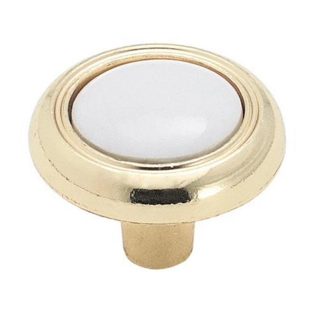 Amerock BP76244-W3 Bright Brass Cabinet Knob w/White Ceramic Center (5 PACK)