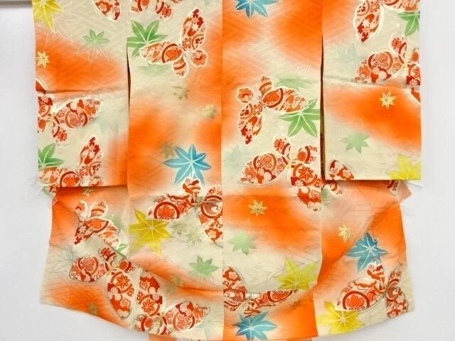 43523# Japanese Kimono / Antique Kimono For Girls / Maple With Butterfly