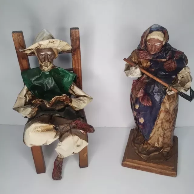 Mexican Folk Art Paper Mache Figures/Pair - Vintage Handmade Sculptures