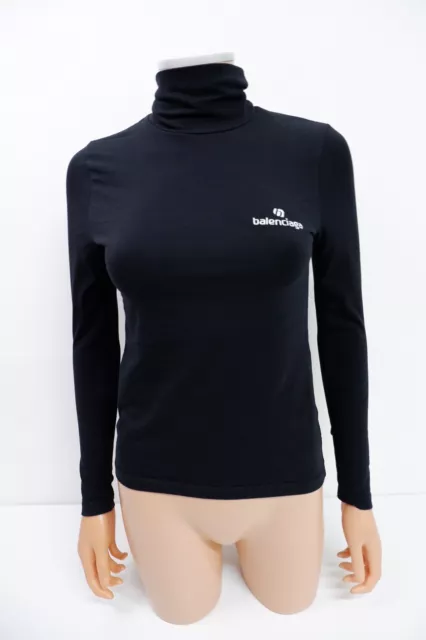 Balenciaga Womens Long Sleeve Top Size S Small Black Turtle Neck T-Shirt Vgc