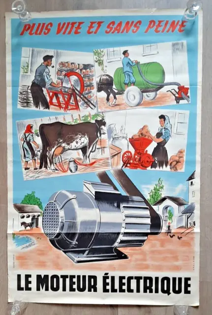 Affiche ancienne Electricité Machine agricole Electrification des campagnes 1950