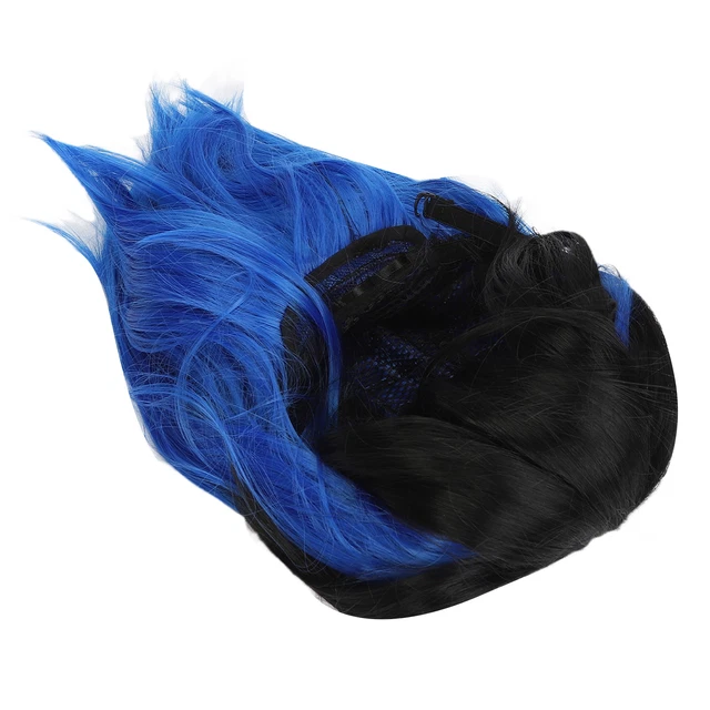 Cosplay Short Hair Wig Fluffy Black Blue Color Firmly Wear Fashionable False Zz1