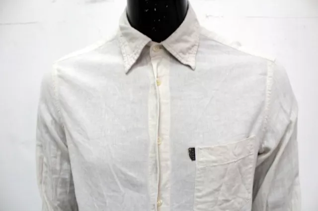 Trussardi Camicia Uomo Taglia L Cotone Chemise Beige Shirt Manica Lunga Man Logo 2