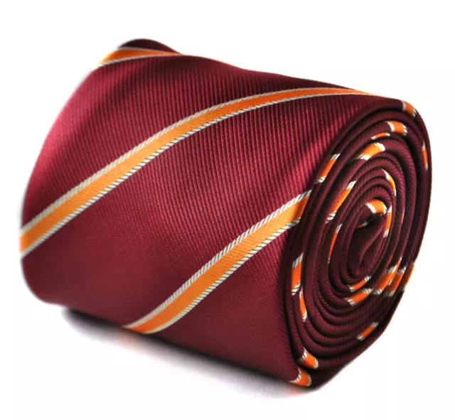 Frederick Thomas maroon burgundy dark red and orange ribbon striped men-s tie