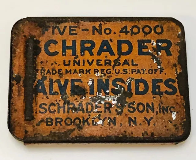 Vintage SCHRADER Valve Insides In Original Tin-Complete Set 1920s