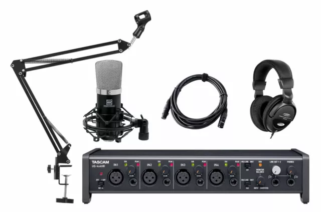 Tascam US-4x4HR USB-Audio-/MIDI-Audio Interface PC Set Mikrofon Kopfhörer Kabel