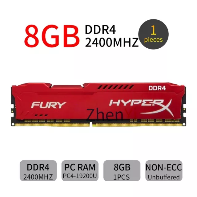 8GB 4Go PC4-19200U rouge PC 288PIN 2400MHz DDR4 Desktop RAM pour HyperX FURY FR