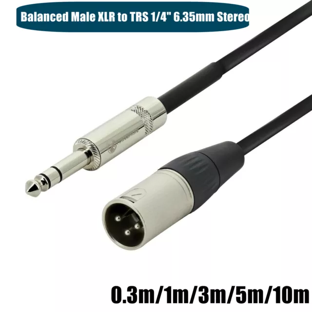 Male XLR to TRS 1/4" 6.35mm TRS Stereo Microphone Jack Balanced Cable Lead