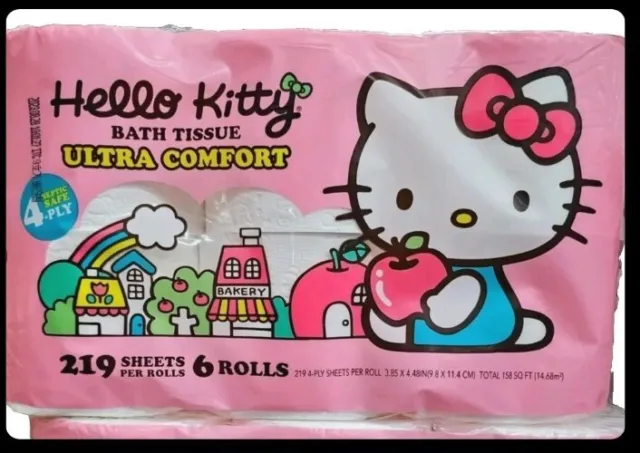 Hello Kitty 6 Rolls Soft 4 Ply 219 Sheets Per Roll Toilet Paper Tissue