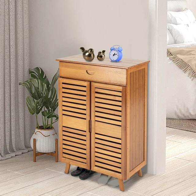 BAMBOO SHUTTER DOOR Boots Shelf 4-Tier Shoe Cabinet Kitchen Storage ...