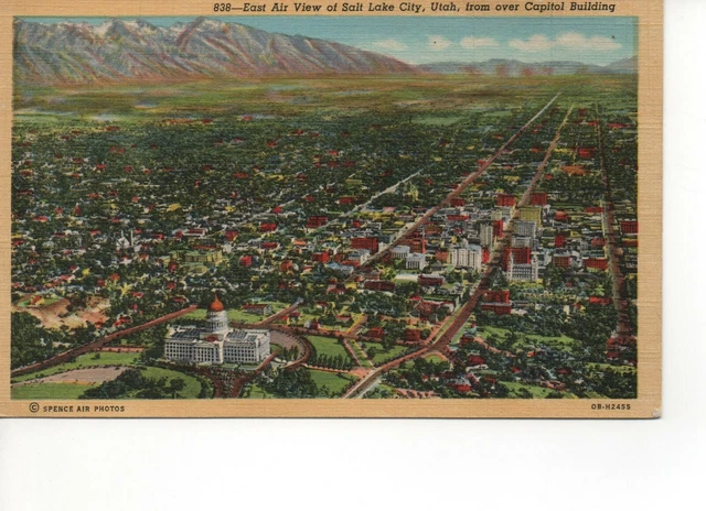 Salt Lake City East Aerial View From Capitol Building Vintage Postcard E19